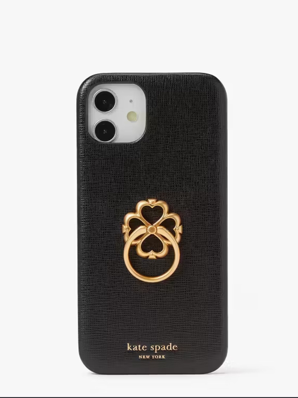 New Kate Spade Black iPhone 13 Pro Max Case w Gold Heart Ring saffiano leather